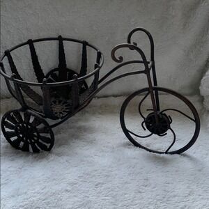 Cast iron tricycle‎ planter shabby chic metal outdoor garden decor brown